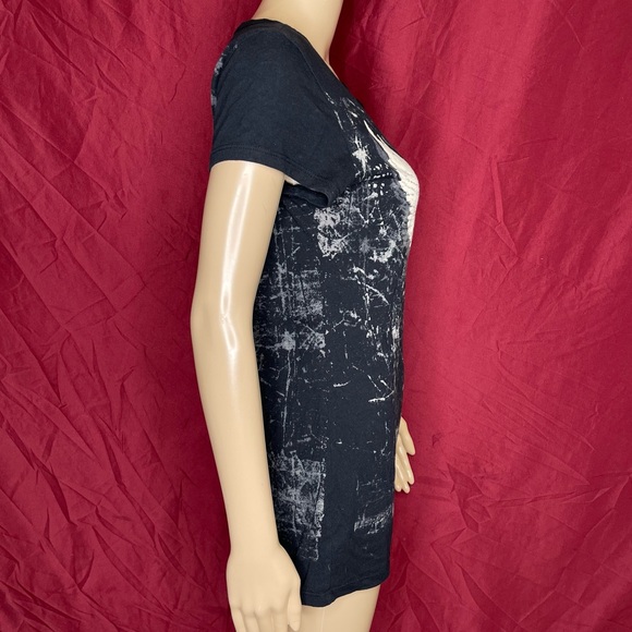 Vintage Y2K Cotty On Studded Cross Angel Wing Fitted Elongated Tee XL - Picture 5 of 6